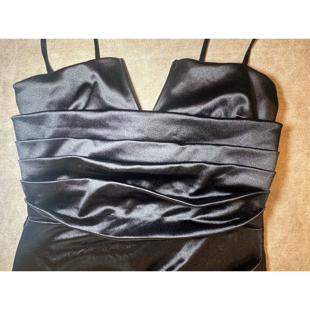 Windsor Junior Women’s Black Satin Draped Sweetheart Cocktail Mini Dress SMALL S - Picture 6 of 9